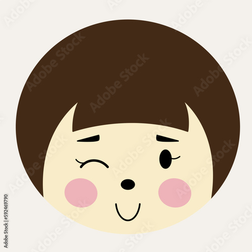 Feminine look, abstract personage, mascot design, funny face, cute icon.