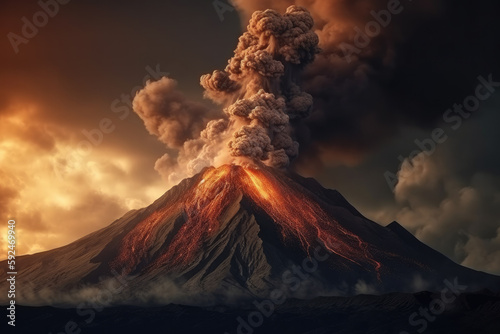 exploding volcano at night created with Generative AI technology © Robert Herhold