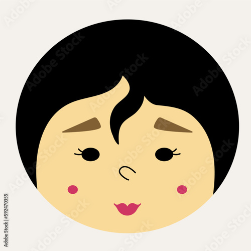 Feminine look, abstract personage, mascot design, funny face, cute icon.