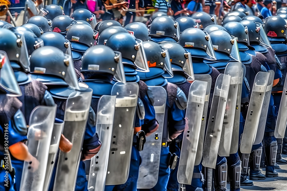 Low angle of anonymous police soldiers in protective uniforms and ...