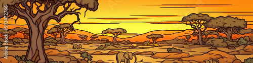 Exotic Savanna  AI Generative Panoramic Banner Savannah Illustration