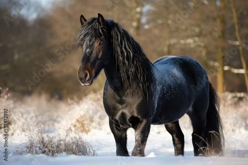 horse in snow created with Generative AI technology © Robert Herhold
