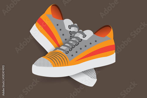 Casual shoes. Great for college, sports, athletes, girls etc. Vector. Editable