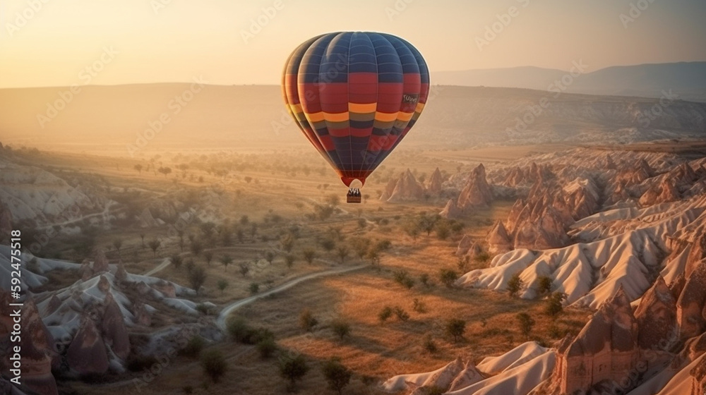Obraz premium Hot Air Balloon Ride Over Beautiful Cappadocia, Turkey - Generative AI.