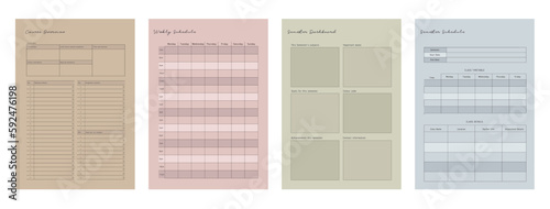 Semester schedule, Dashboard, Course Overview, weekly schedule Planner. Paper sheet. Realistic vector illustration.