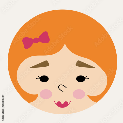 Feminine look, abstract personage, mascot design, funny face, cute icon.