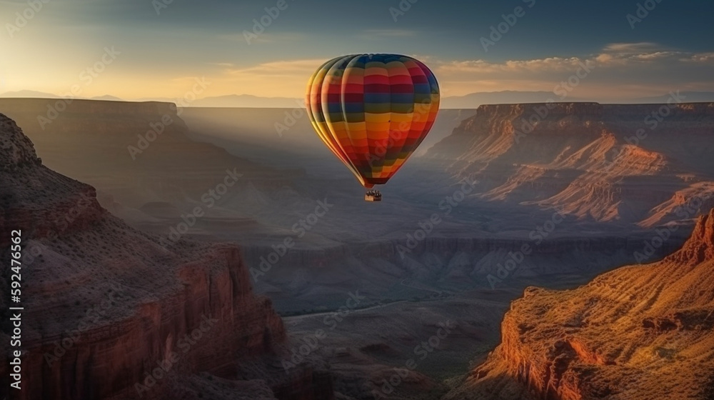 Colorful Hot Air Balloon Above The Grand Canyon, Arizona - Generative AI.