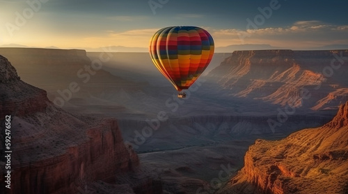 Colorful Hot Air Balloon Above The Grand Canyon, Arizona - Generative AI.