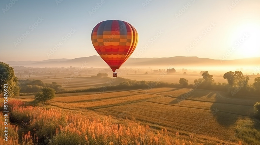 Obraz premium Colorful Hot Air Balloon On A Beautiful Summer Morning - Generative AI.