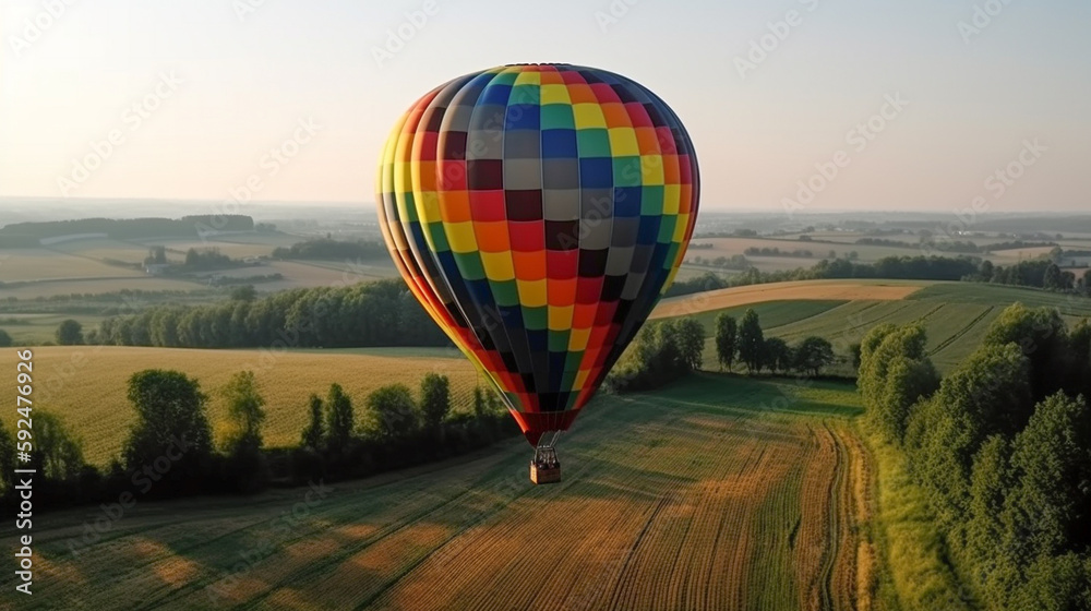 Obraz premium Colorful Hot Air Balloon On A Beautiful Summer Morning - Generative AI.