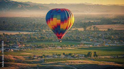 Colorful Hot Air Balloon Ride Above Temecula Valley  California - Generative AI.