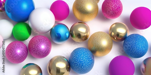 3D render  gold and pink blue balls  round  white background  generative ai  generative  ai