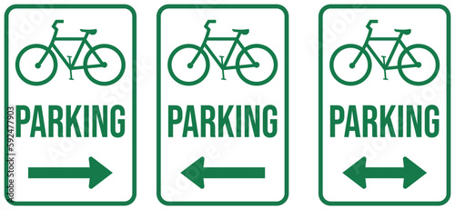 set of bicycle parking sign with arrow