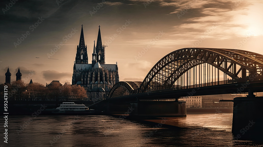 Fototapeta premium cologne city with church created with Generative AI technology