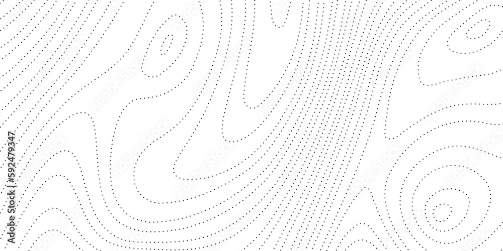 Dotted wavy lines background. Abstract wave stripes texture. Warped and curved dashed lines wallpaper. Vector minimalistic map design template