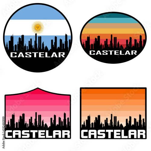 Castelar Skyline Silhouette Argentina Flag Travel Souvenir Sticker Sunset Background Vector Illustration SVG EPS AI photo