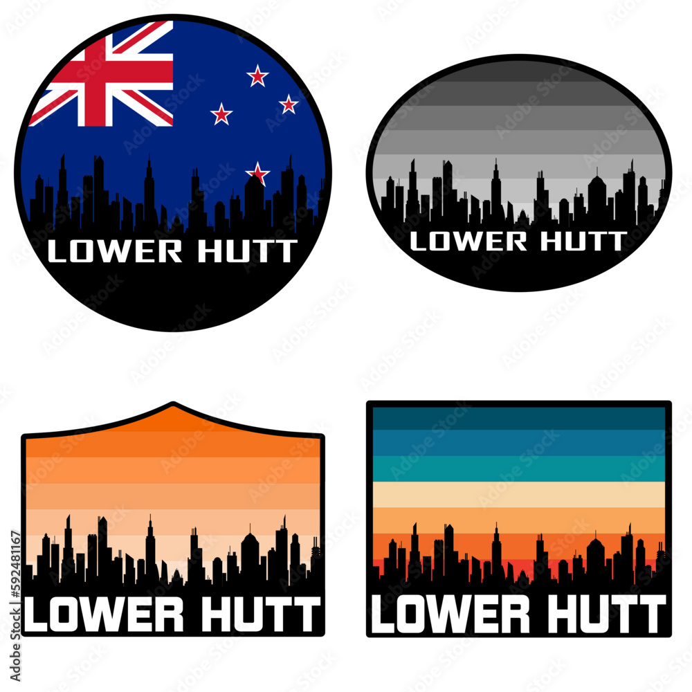 Lower Hutt Skyline Silhouette New Zealand Flag Travel Souvenir Sticker