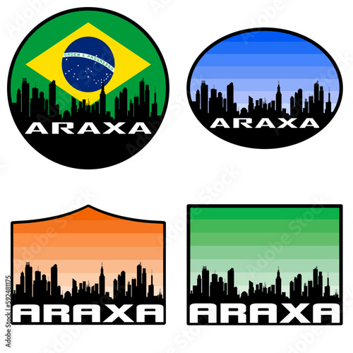 Araxa Skyline Silhouette Brazil Flag Travel Souvenir Sticker Sunset Background Vector Illustration SVG EPS AI photo