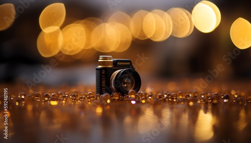 little photo camera with bokeh background