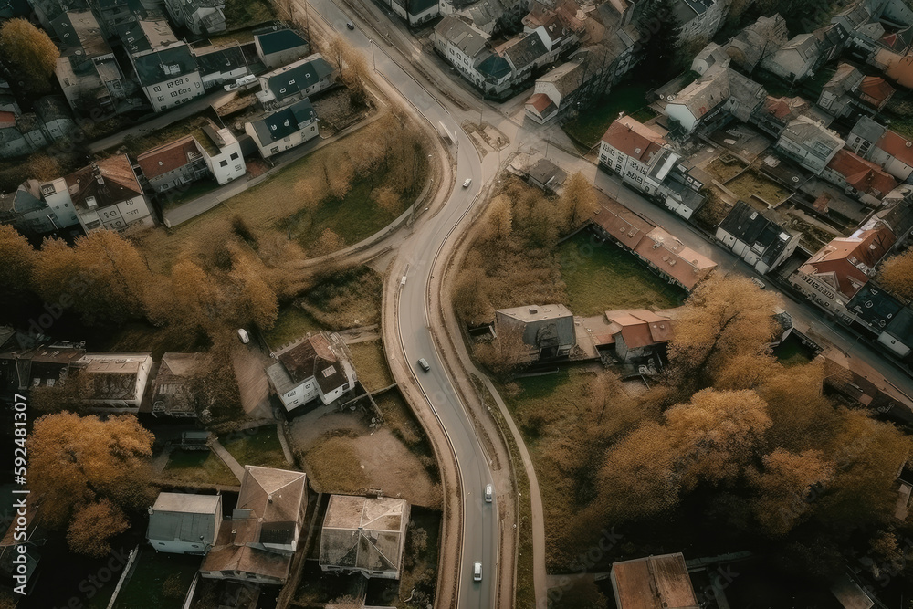 Obraz premium aerial view of the village created with Generative AI technology