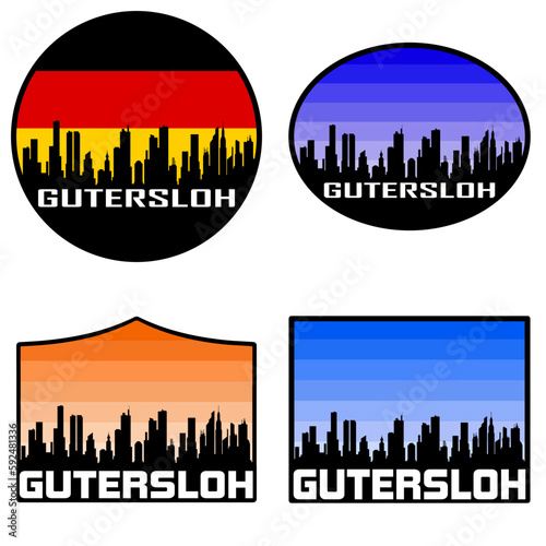 Gutersloh Skyline Silhouette Germany Flag Travel Souvenir Sticker Sunset Background Vector Illustration SVG EPS AI