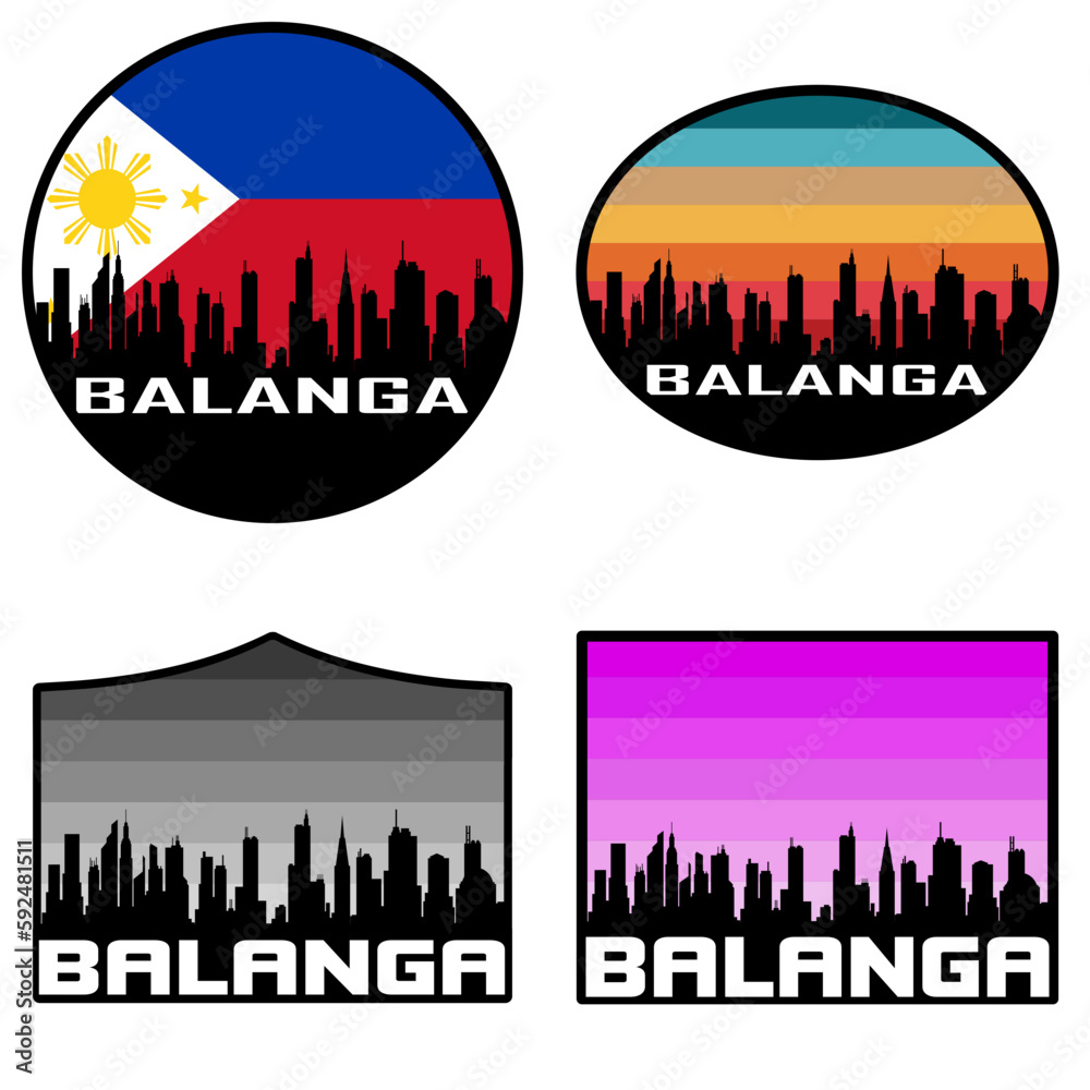 Balanga Skyline Silhouette Philippines Flag Travel Souvenir Sticker Sunset Background Vector Illustration SVG EPS AI