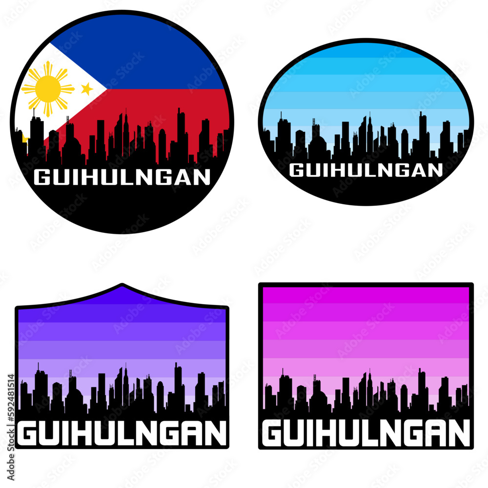 Guihulngan Skyline Silhouette Philippines Flag Travel Souvenir Sticker Sunset Background Vector Illustration SVG EPS AI