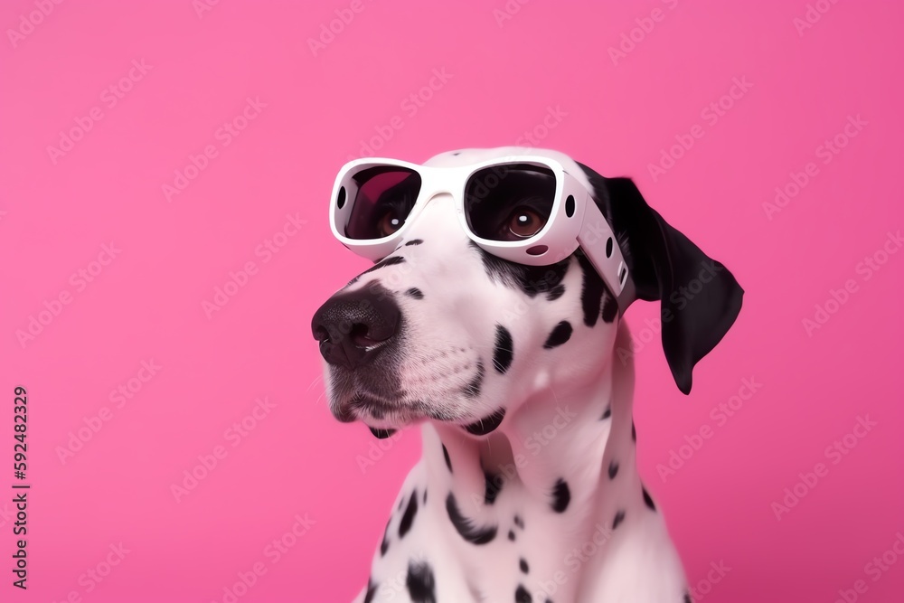 dalmatian dog in sunglasses on pink background dalmatian dog in sunglasses on pink background