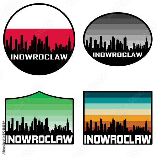 Inowroclaw Skyline Silhouette Poland Flag Travel Souvenir Sticker Sunset Background Vector Illustration SVG EPS AI photo