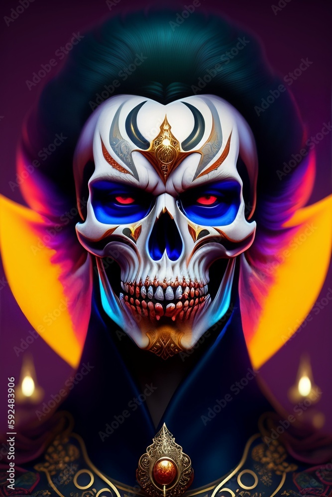 Skull Joker demon concept art portrait by Casey Weldon