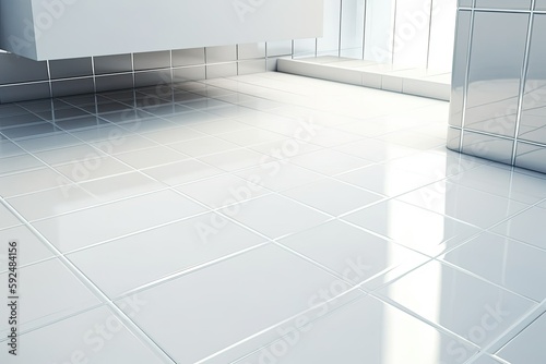 White ceramic tiles in bathroom flooring. Photo generative AI photo