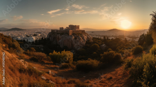 sunset over athen, greece created with Generative AI technology