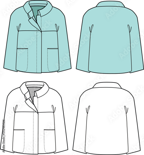 Cape blazer for women technical flat drawing vector illustration