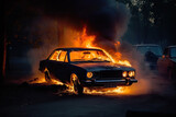 car in fire created with Generative AI technology