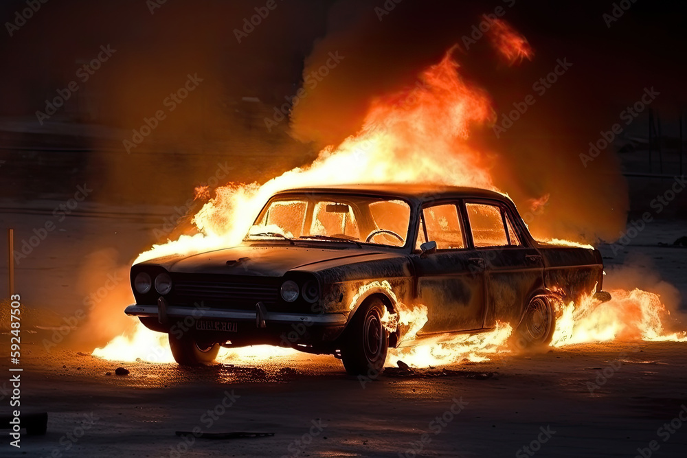 car in fire created with Generative AI technology car in fire created with Generative AI technology