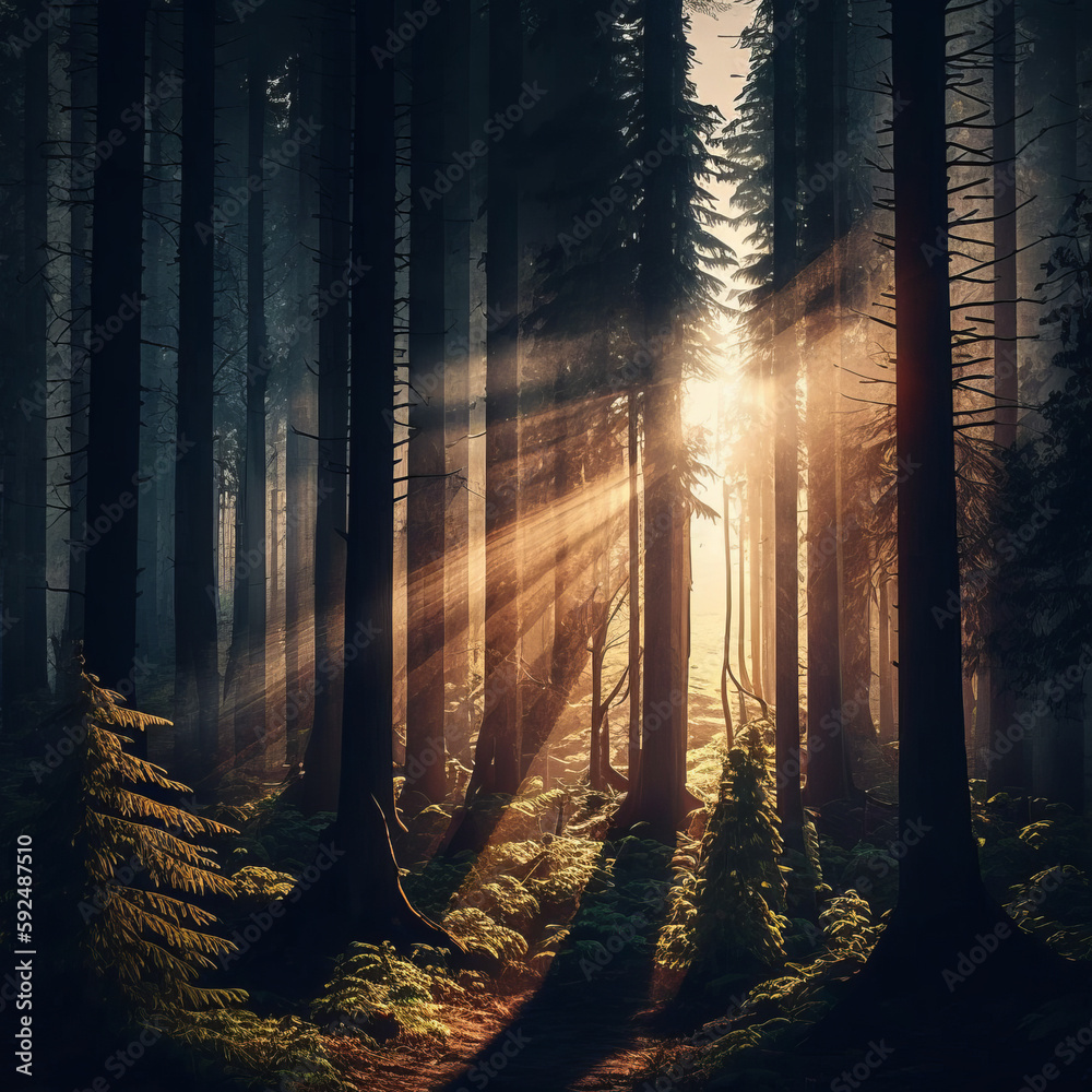 Naklejka premium sunset in the forest