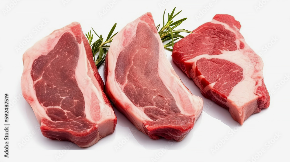 Fresh beef raw steak isolated on white background. Generated by AI.