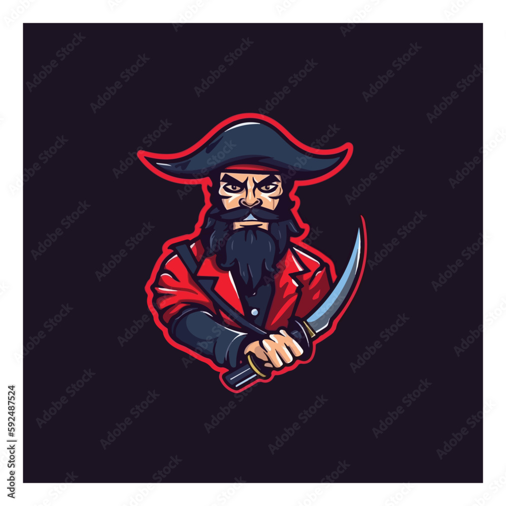 pirate man with sword swords mascot logo