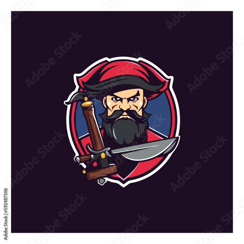 pirate man with sword swords mascot logo