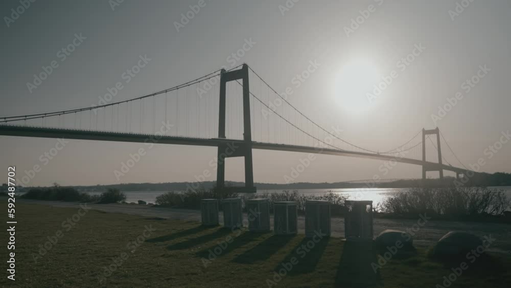 Slow motion recording of Lillebælt bridge seen from the ground Slow motion recording of Lillebælt bridge seen from the ground