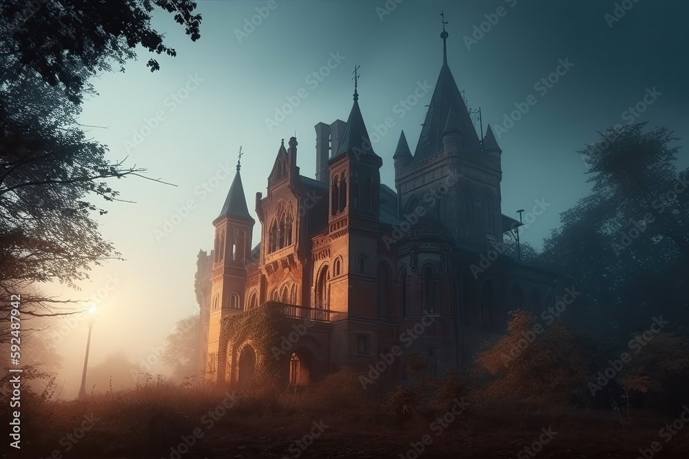 gothic church in the night created with Generative AI technology gothic church in the night created with Generative AI technology