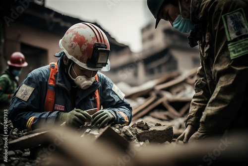 rescuers clear rubble China. generativ ai