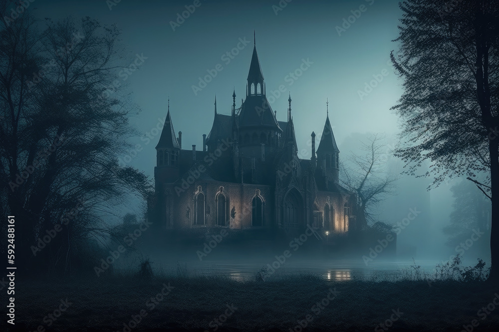 gothic church in the night created with Generative AI technology