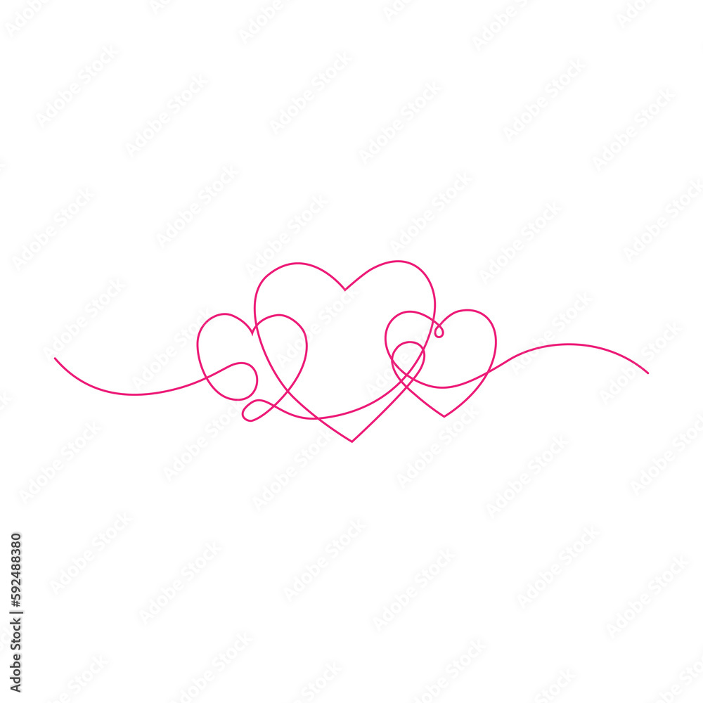 three pink hearts line element