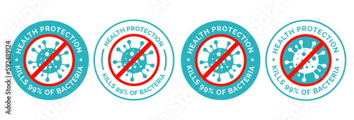 Kills 99.9% bacteria, germs and viruses . Antibacterial and antiviral defence, protection infection. Vector Illustration