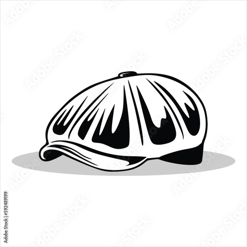 Newsboy cap in artline black and white for icon and background