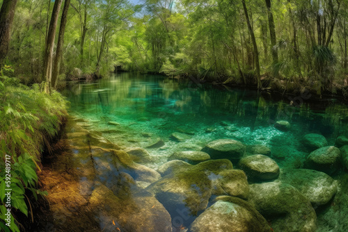 Florida spring-fed river panorama created with Generative AI technology © Robert Herhold