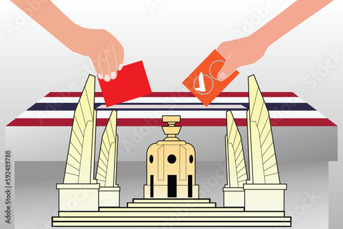 vector of thailand elections.  people character with box for vote and ballot papers.