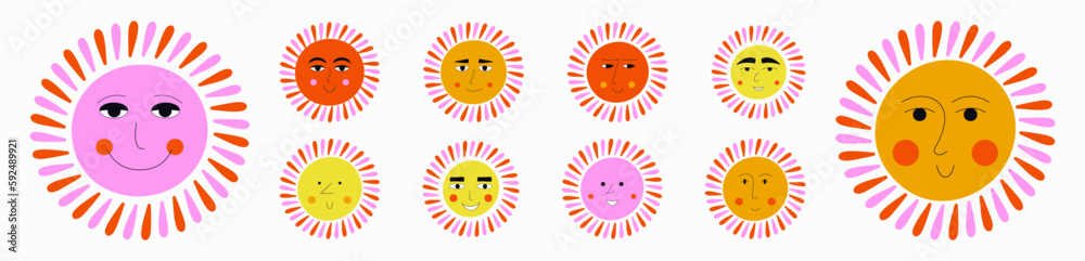 Smiling sun, abstract personage, mascot design, funny face, cute icon. Smiling sun, abstract personage, mascot design, funny face, cute icon.