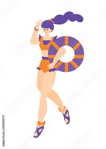 trip_travel_people_女子旅_リゾートを楽しむ水着の女性_シンプルでお洒落なイラスト_うきわ